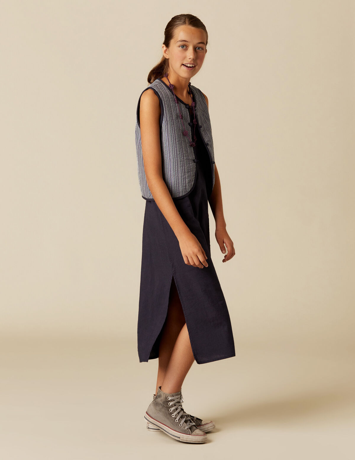 BLUE LUREX STRIPED WAISTCOAT