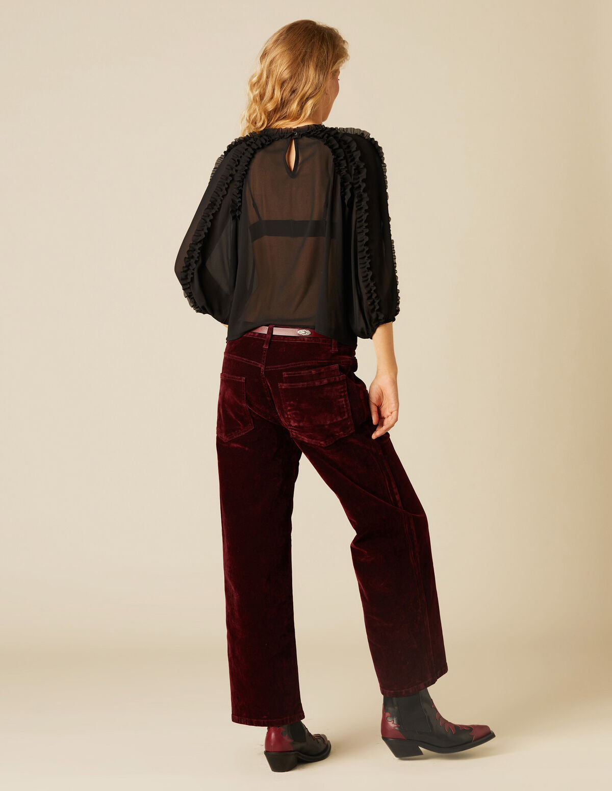 BLACK GATHERED SHIRT