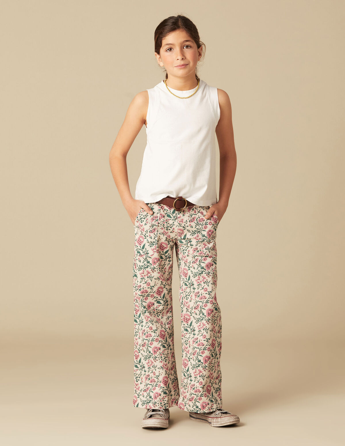 PANTALON FLEURS VERT/ROSE