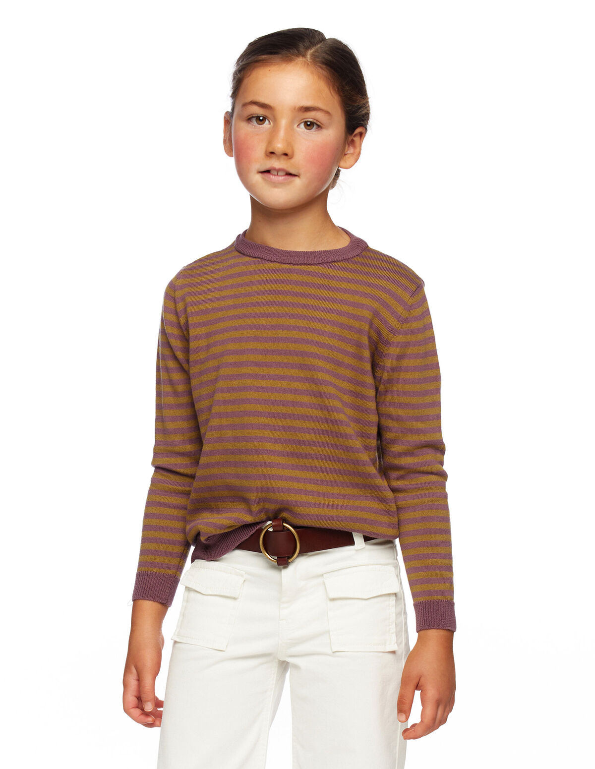 Purple and green striped round neck jumper - Knitwear - Nícoli