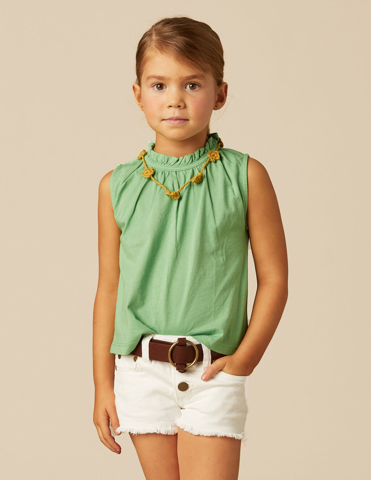 WHITE RUFFLE NECK T-SHIRT