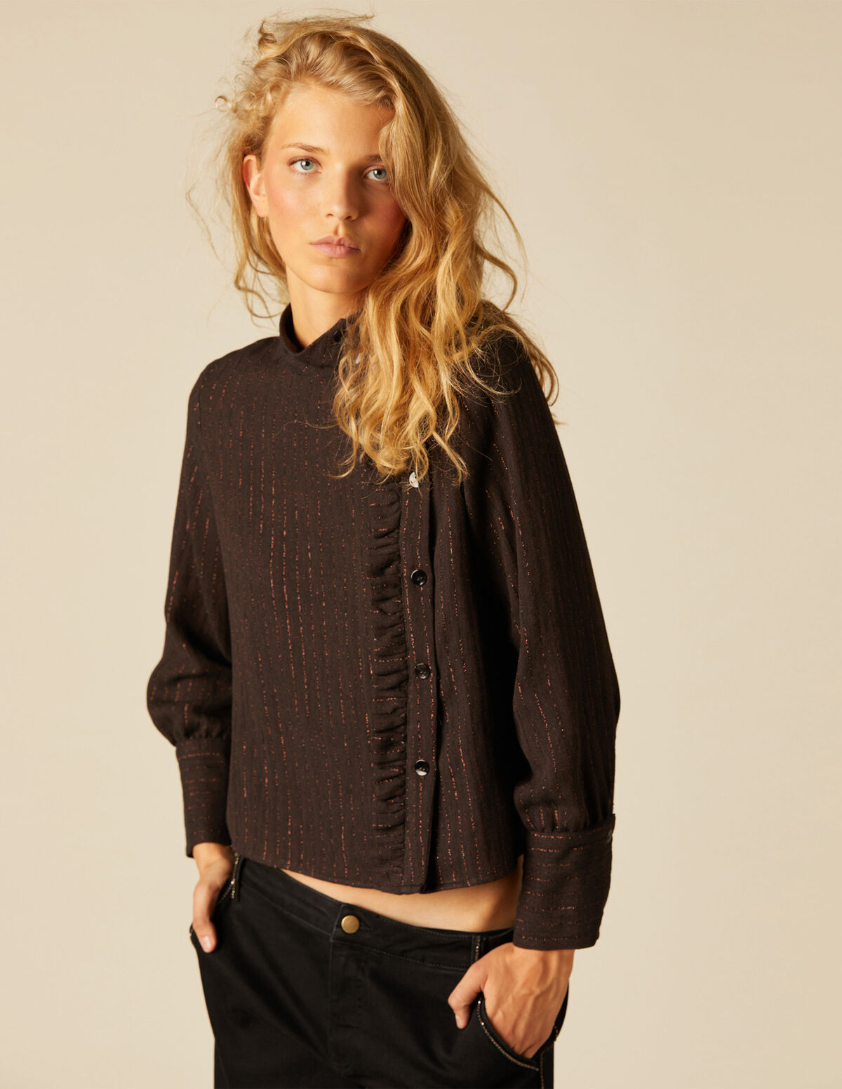 CHEMISE CROISÉE VOLANT BLEUE