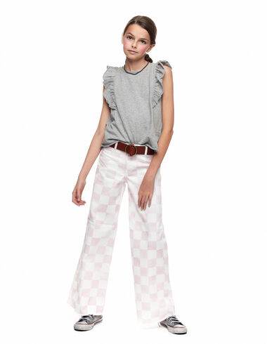 Pink checkerboard print wide trousers - View all > - Nícoli