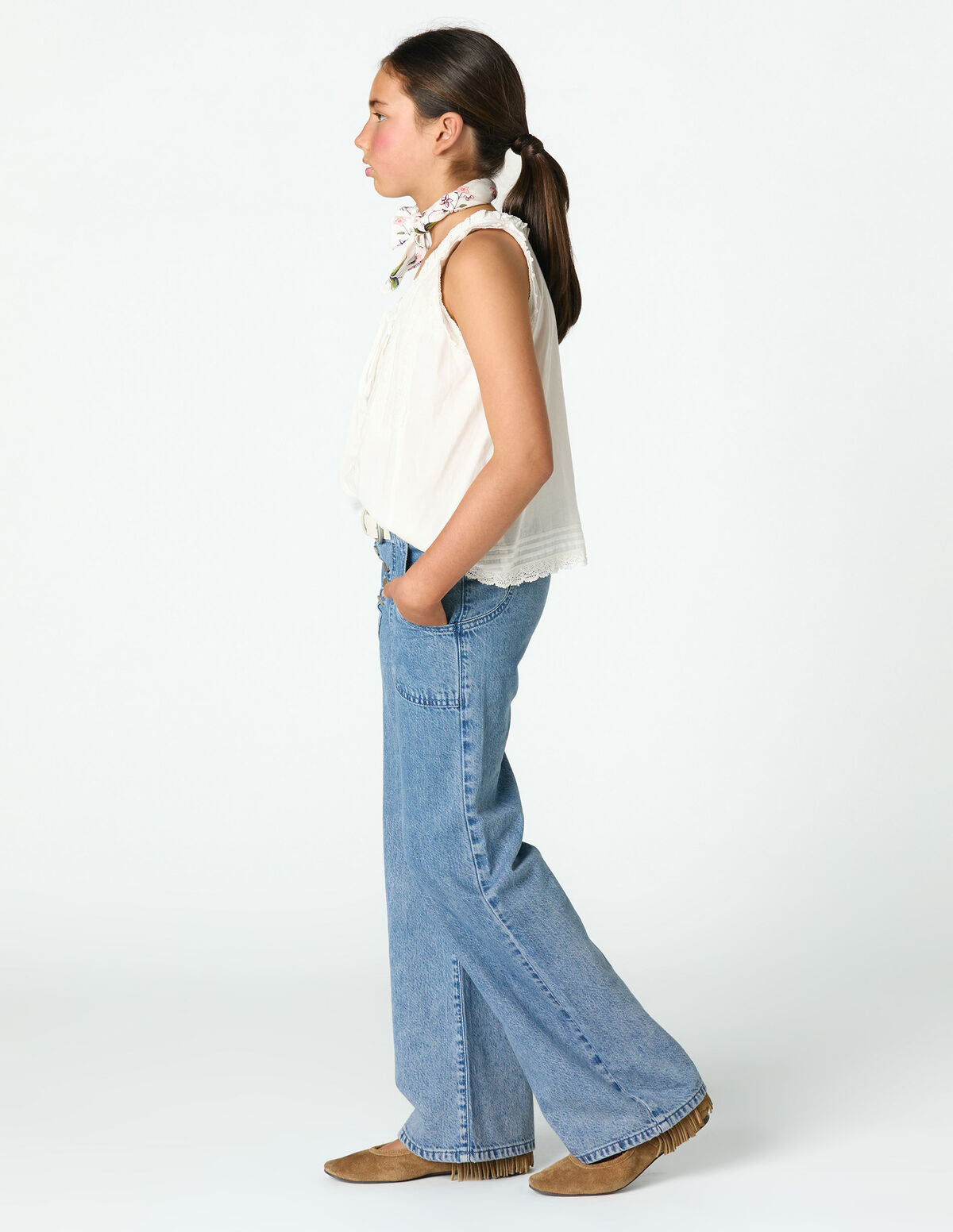 CAL&Ccedil;AS DENIM BRANCO COM BOLSOS