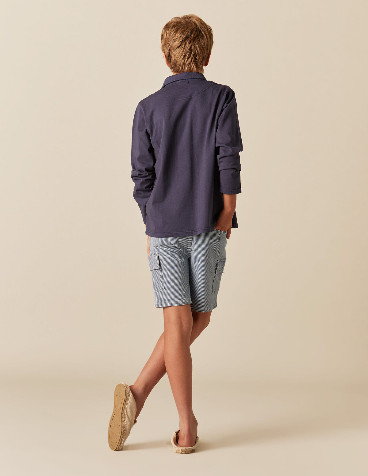 RED STRIPED CARGO BERMUDA SHORTS