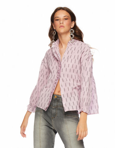 Double stripe lilac shirt with ruffle neck - Clothing - Nícoli