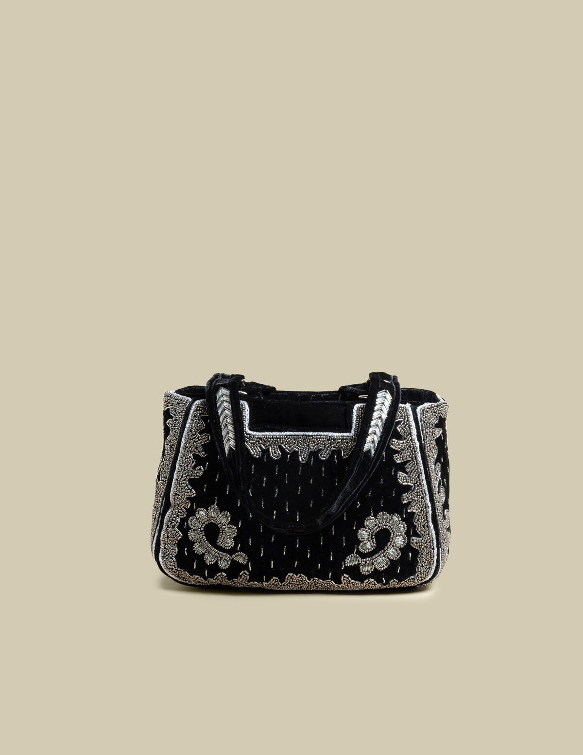 BROWN BEADED VELVET BAG