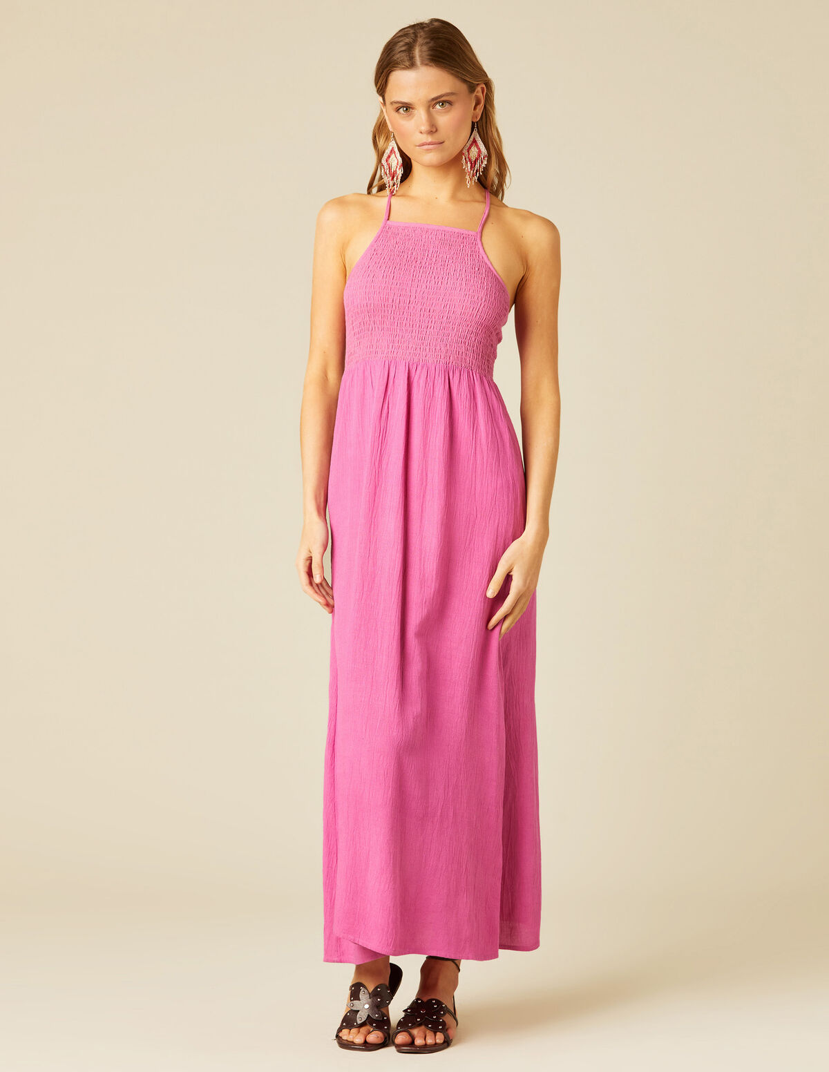 VESTIDO LARGO FRUNCES FRESA