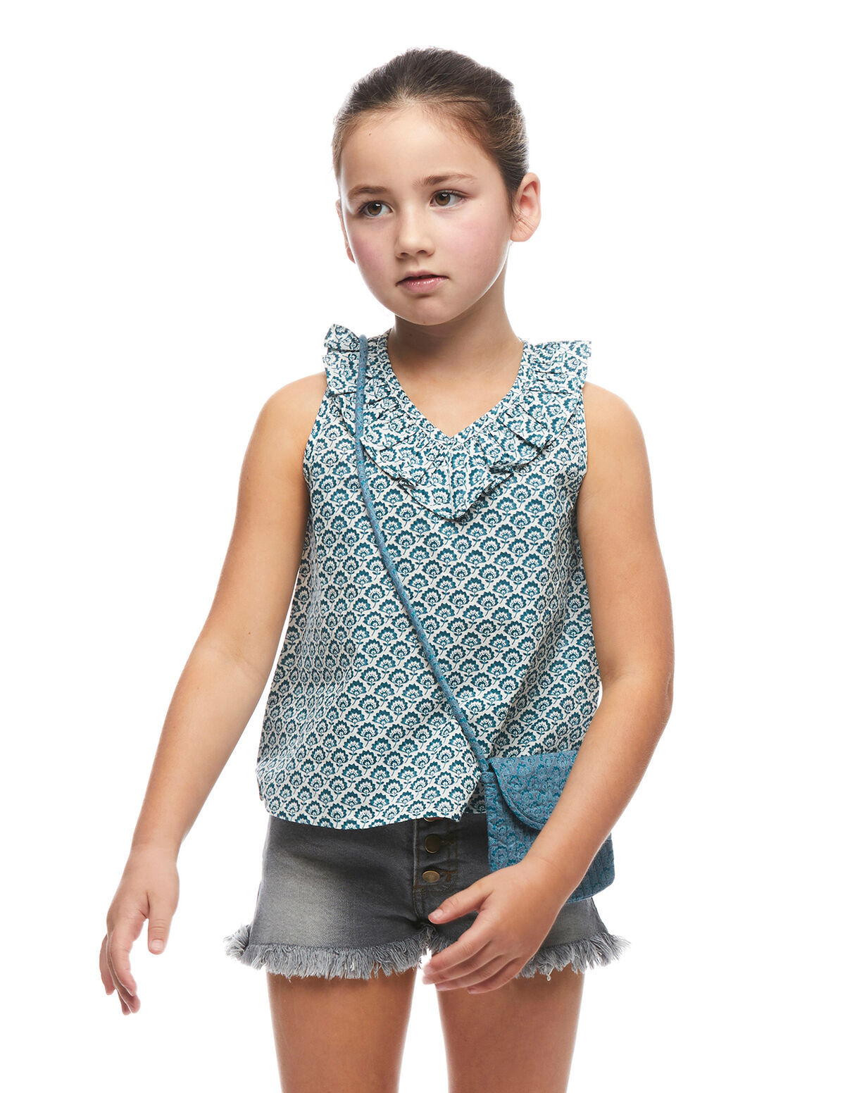 Camisa pico volante flor loto verde