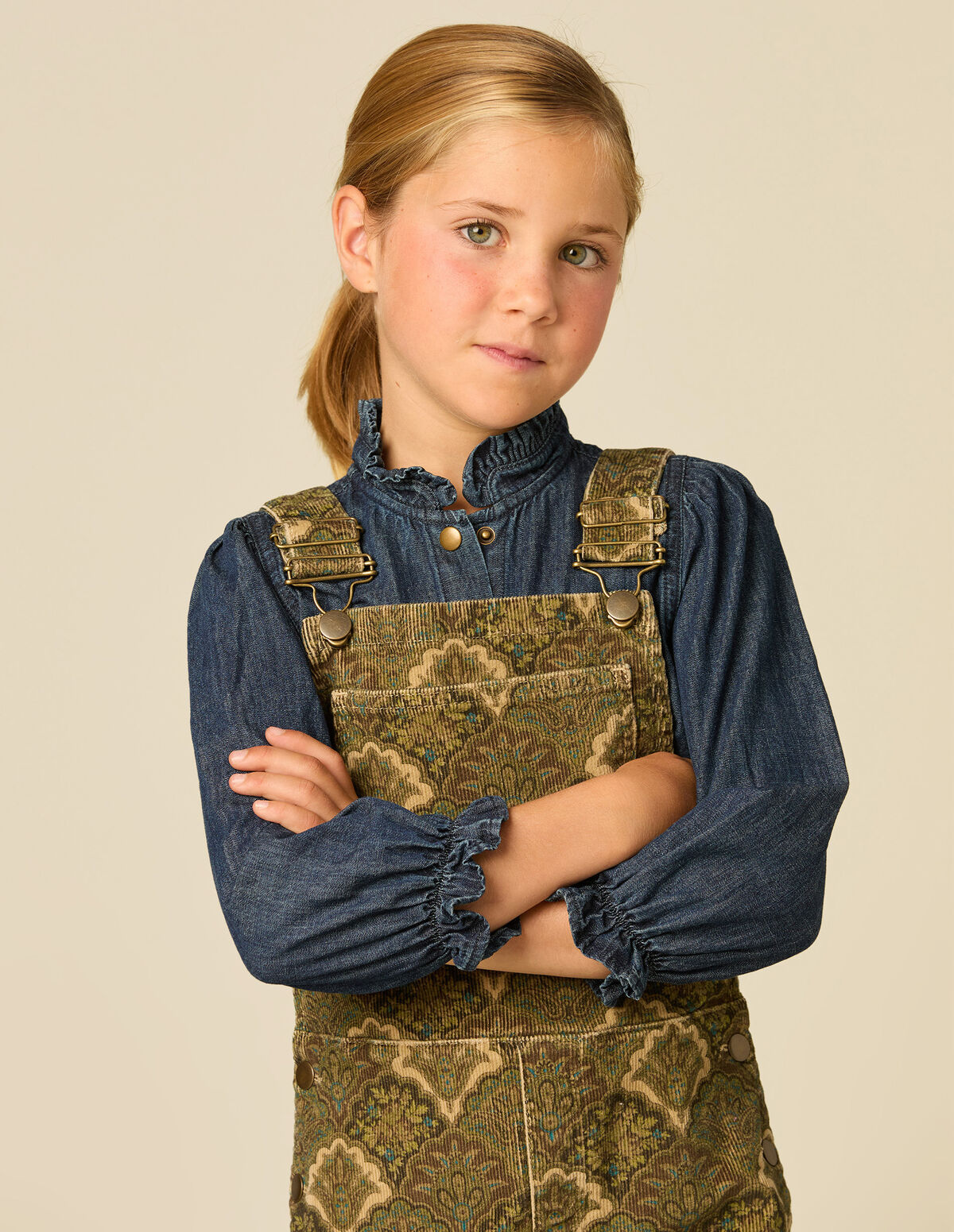BROWN CORDUROY PRINTED DUNGAREES