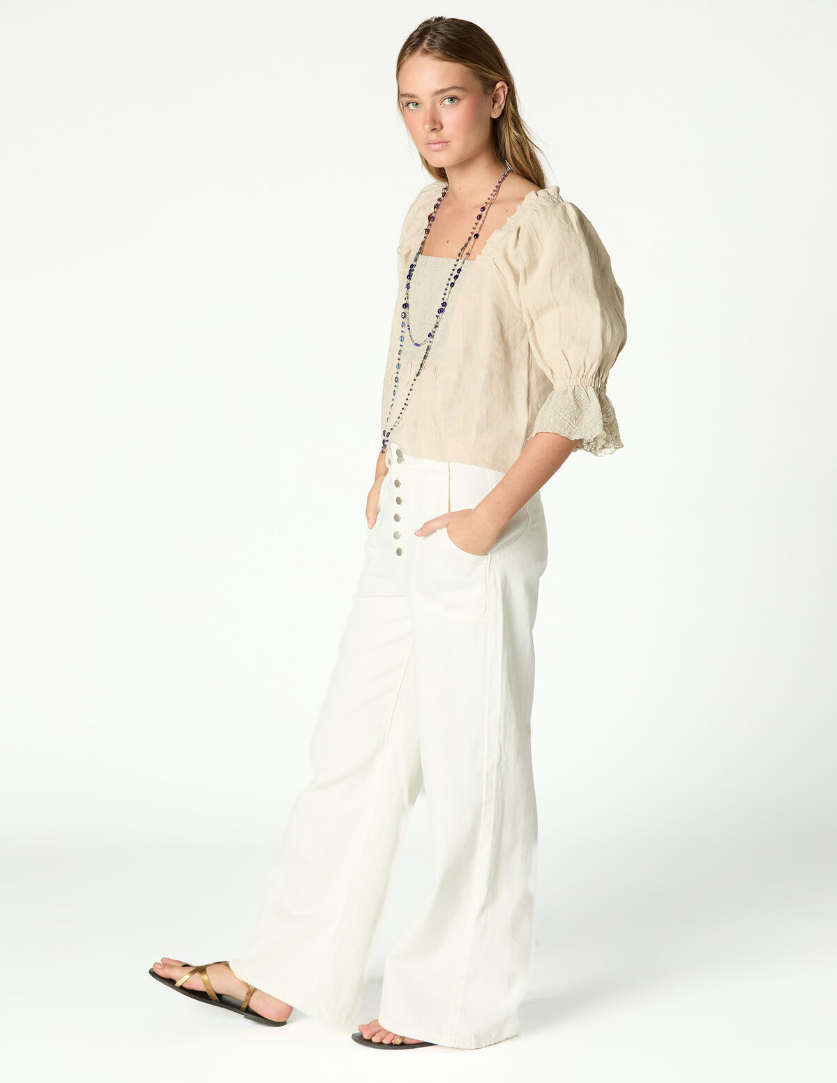 CAMISA LINHO RENDA ANIL