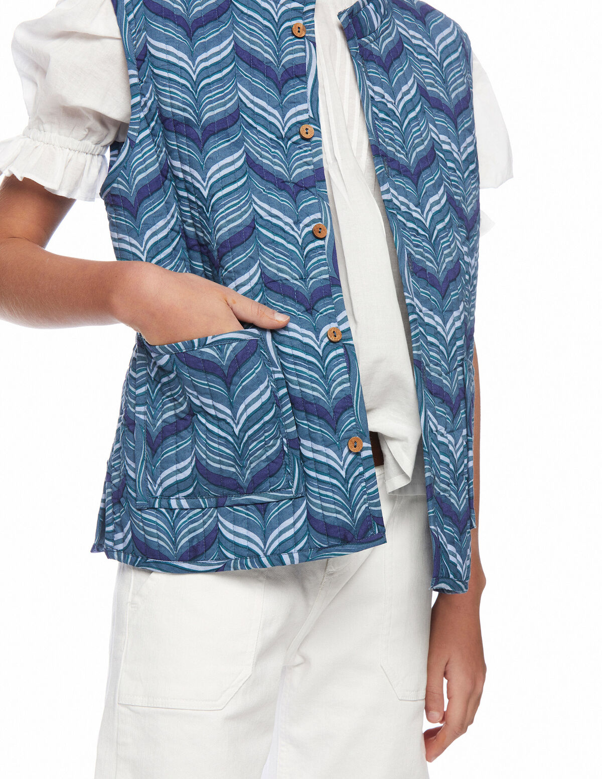 Blue herringbone quilted gilet