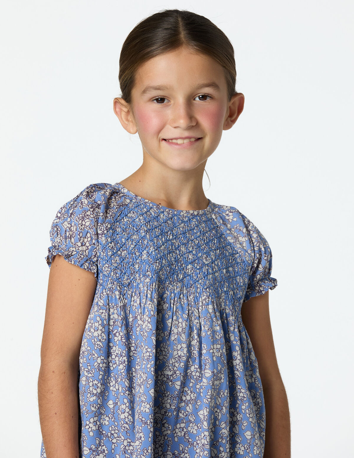 BLUE PRINT SMOCKED DRESS