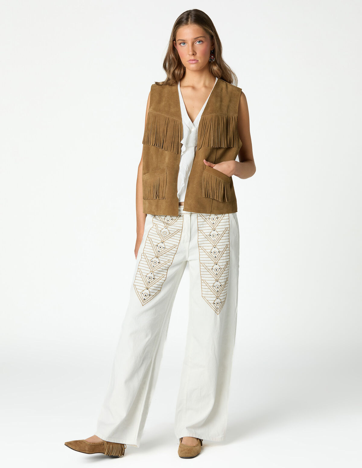 CAL&Ccedil;AS BORDADO DENIM BRANCO