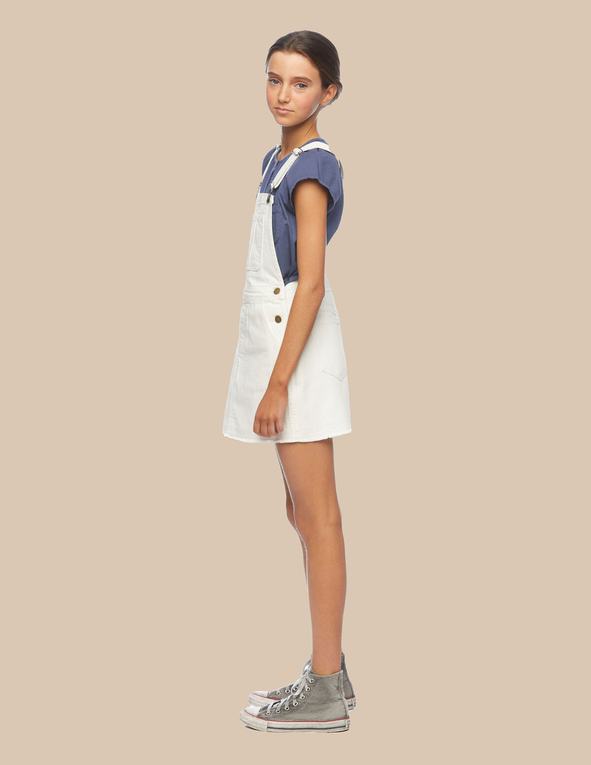 Light blue denim pinafore dress