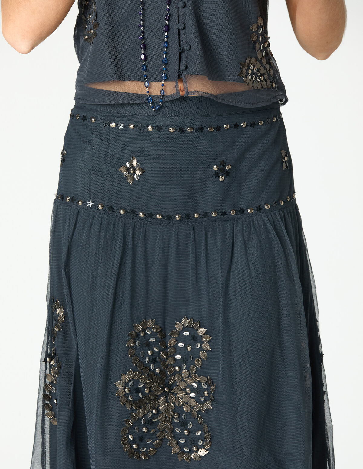 ANTHRACITE EMBROIDERED SKIRT