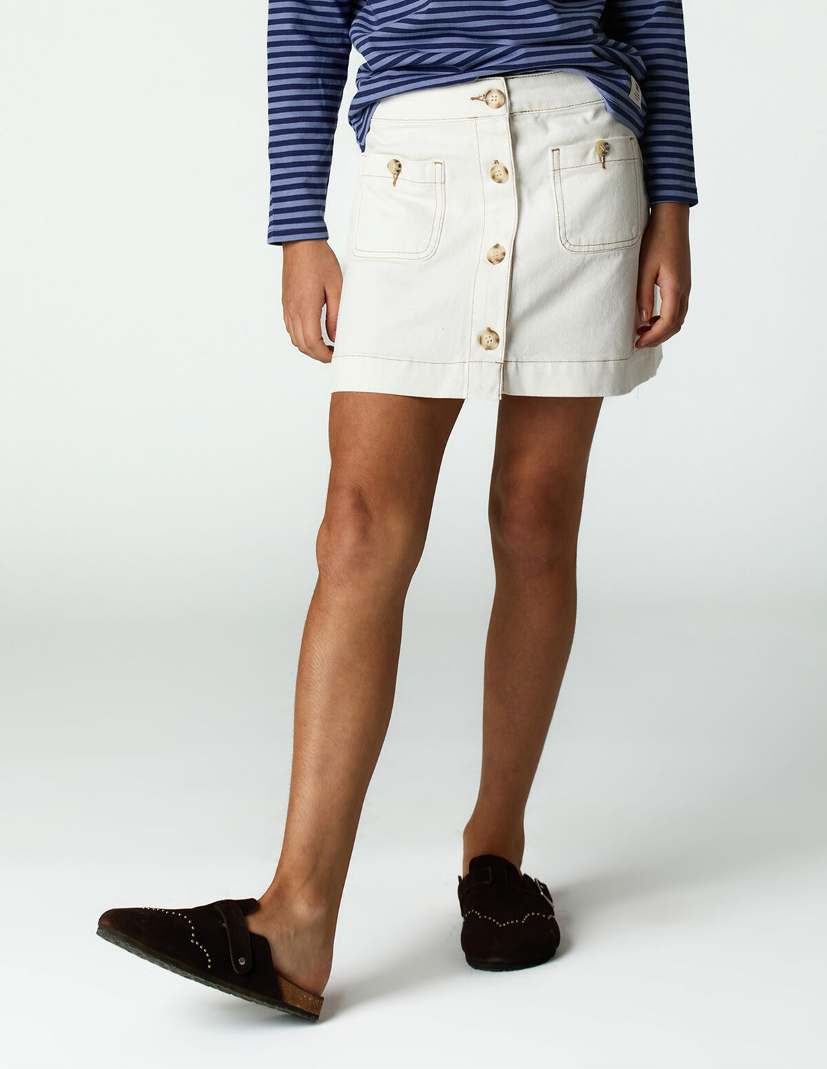 ECRU BUTTONED DENIM SKIRT