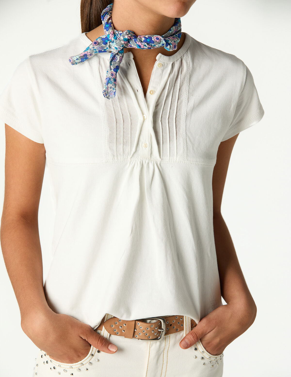 ANILINE BLUE PIN-TUCK T-SHIRT