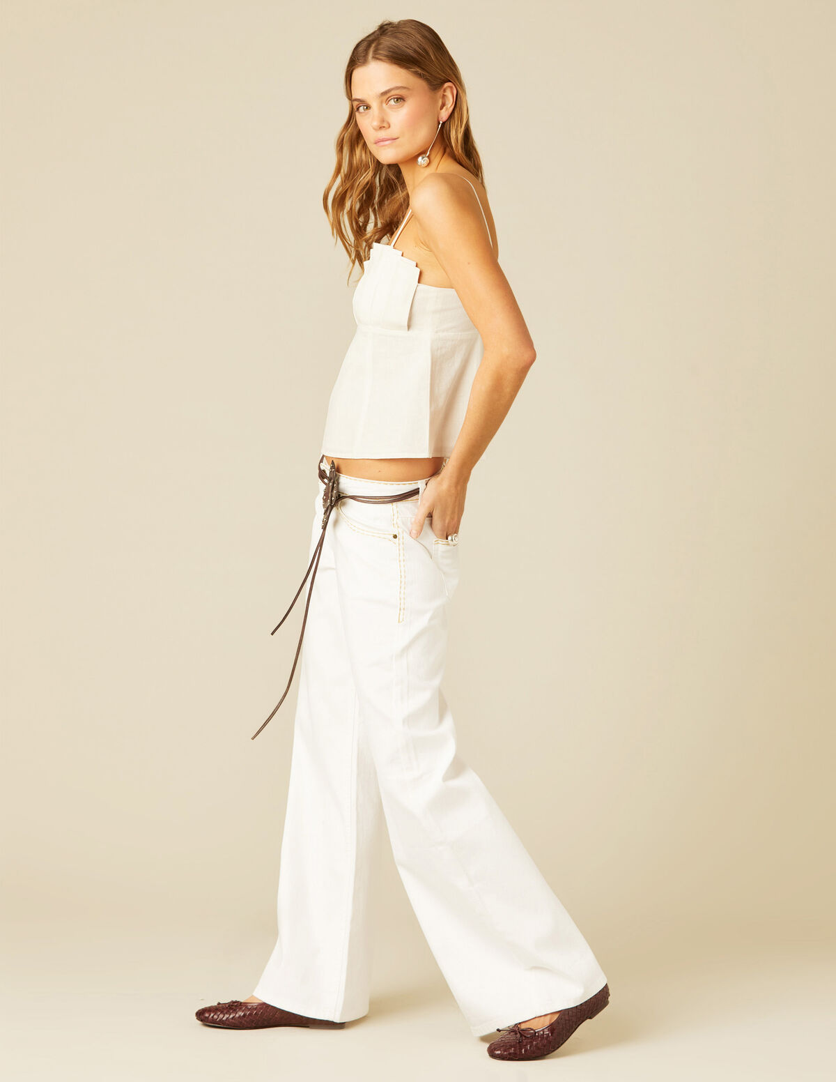 PANTALÓN PESPUNTE CINTURILLA BLANCO