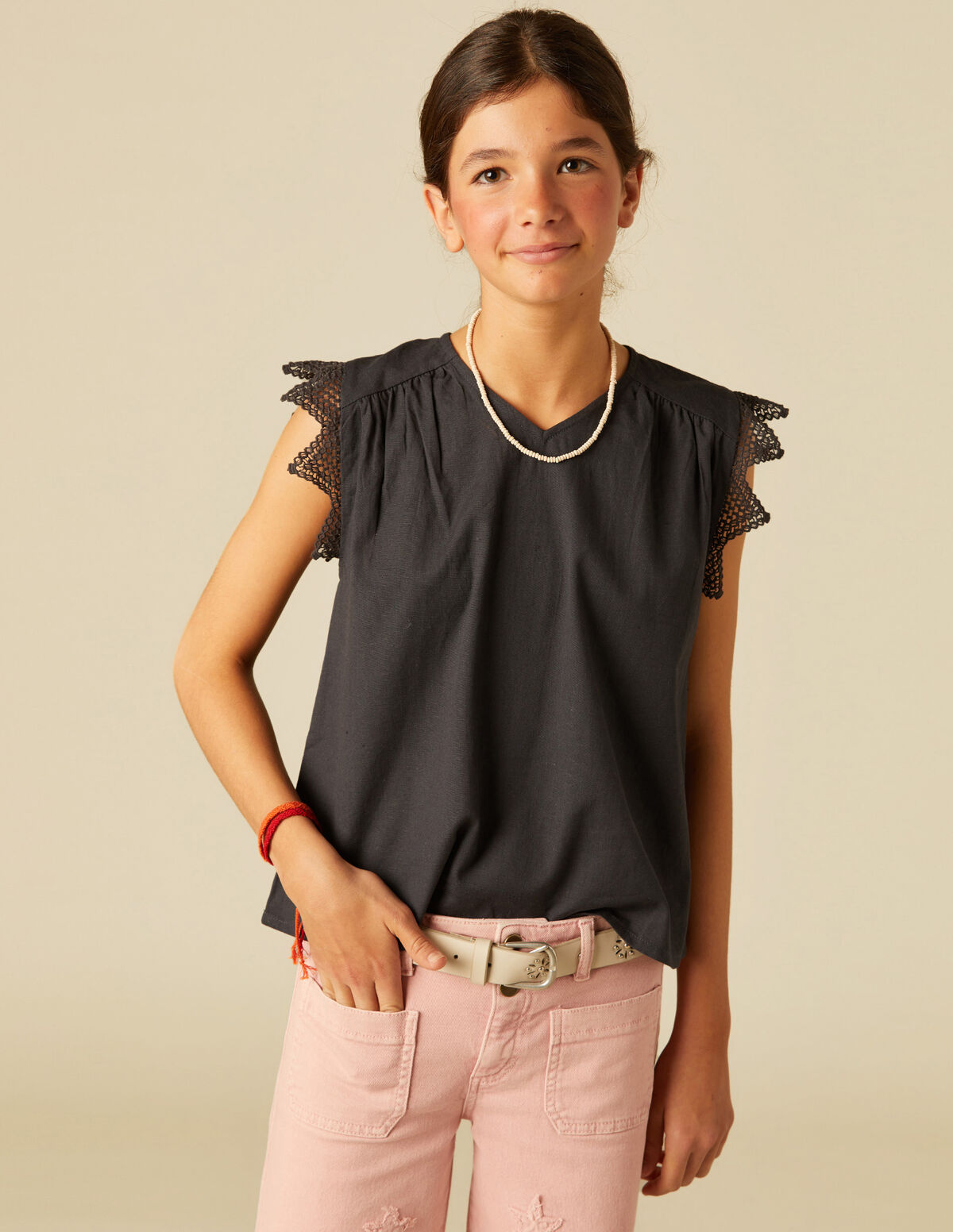CAMISA ENCAJE TRIÁNGULO ANTRACITA