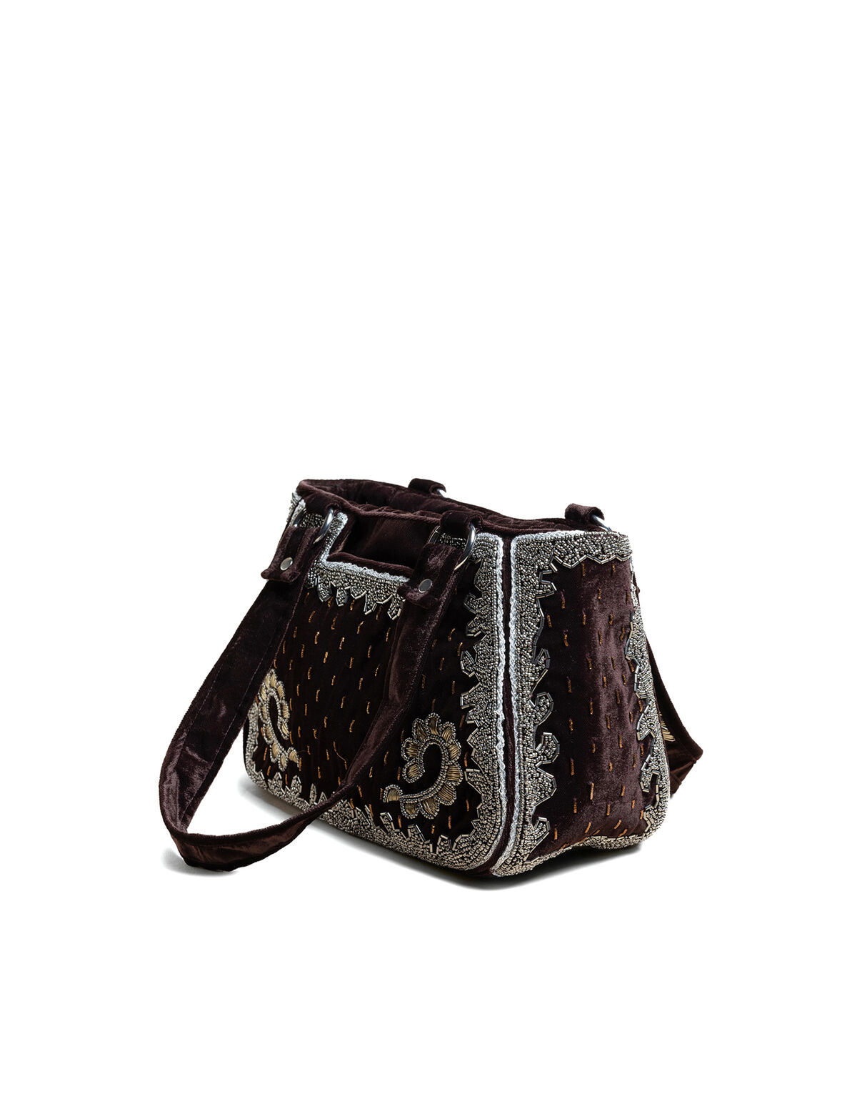 BROWN BEADED VELVET BAG