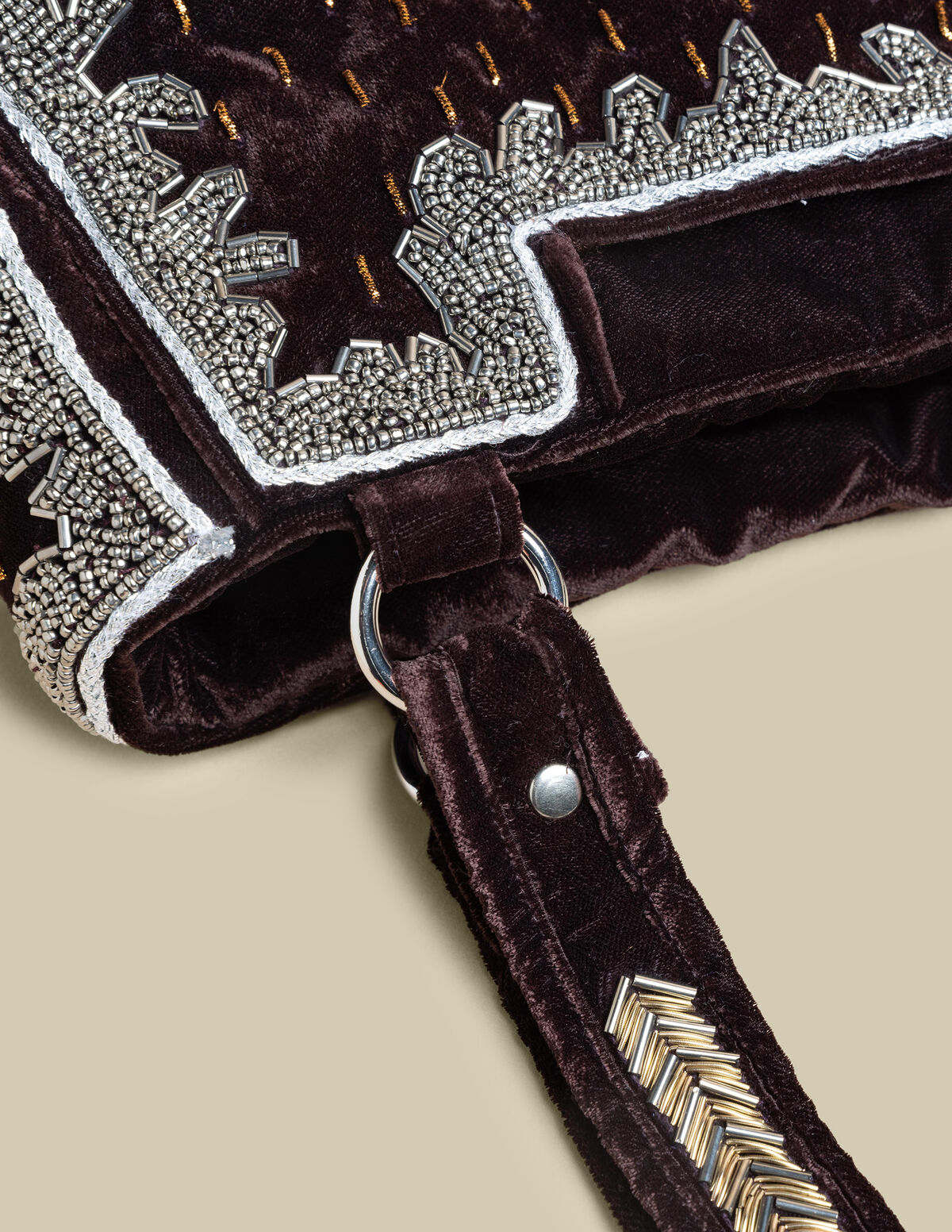 BROWN BEADED VELVET BAG