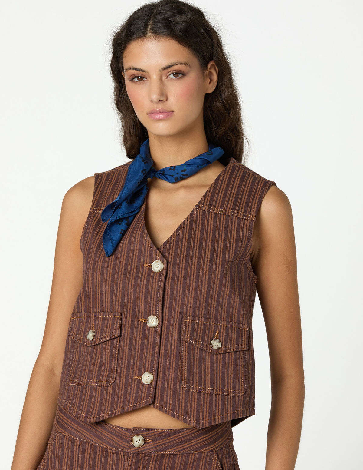 BLUE STRIPED DENIM VEST