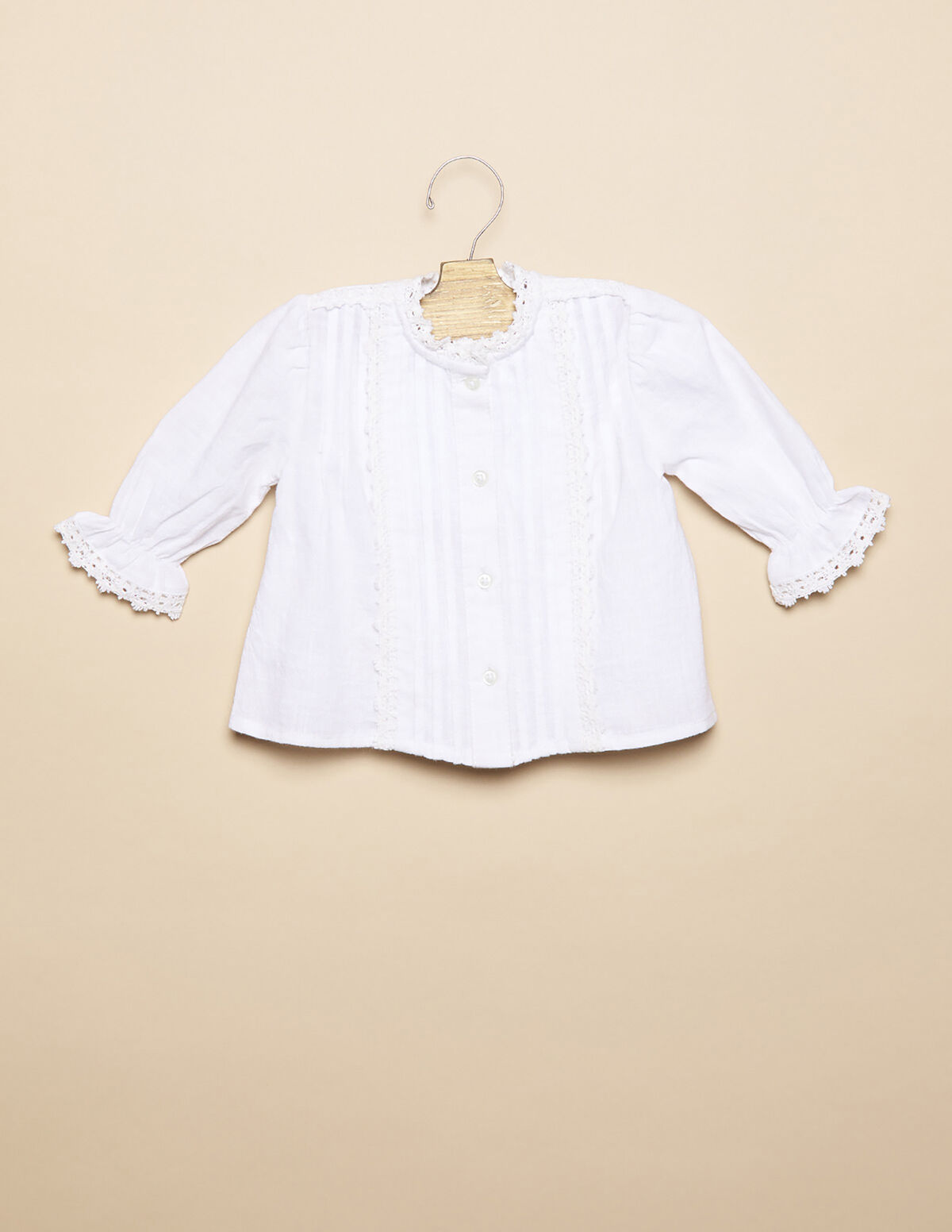 ECRU LACE PIN-TUCK SHIRT