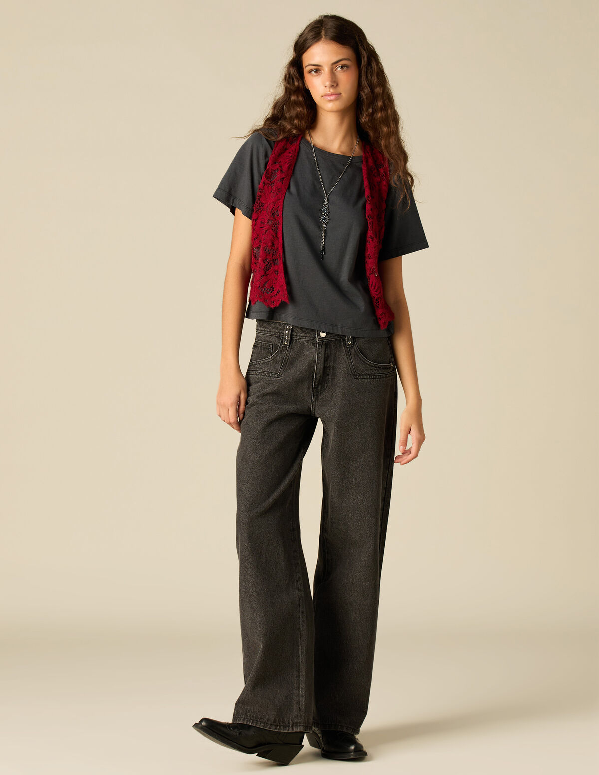 ANTHRACITE STUDDED BELT LOOPS JEANS