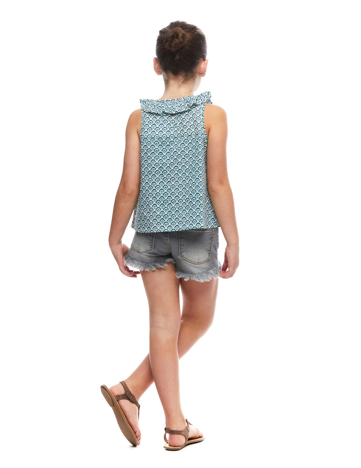 Camisa pico volante flor loto verde