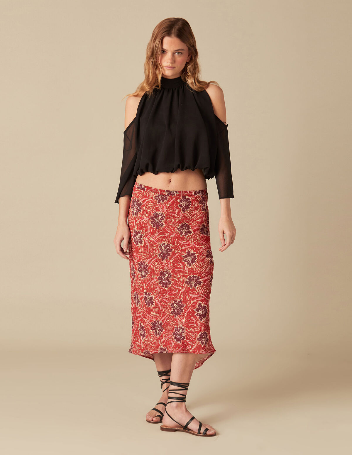 RED PRINTED SKIRT
