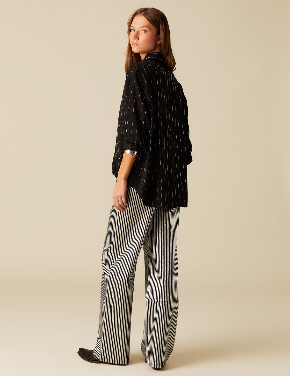 SHINY STRIPED TROUSERS