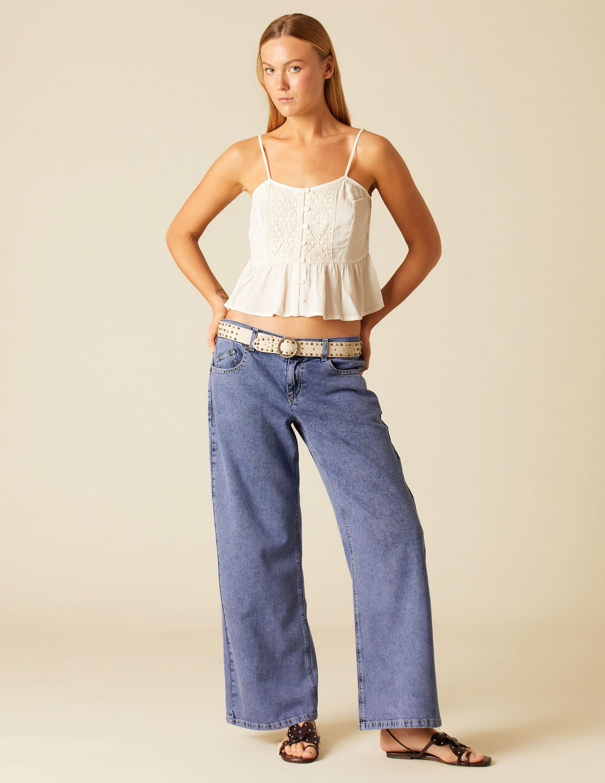 BLUE TOP-STITCHED TROUSERS