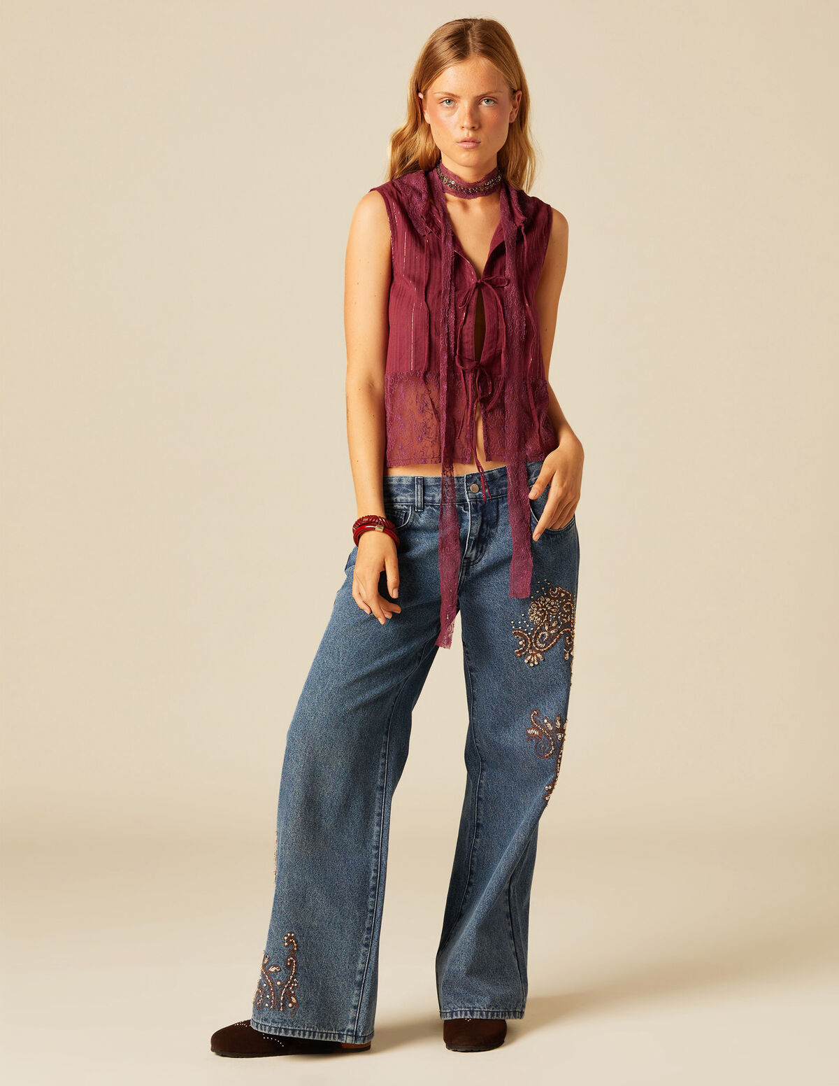 WHITE EMBROIDERED TROUSERS