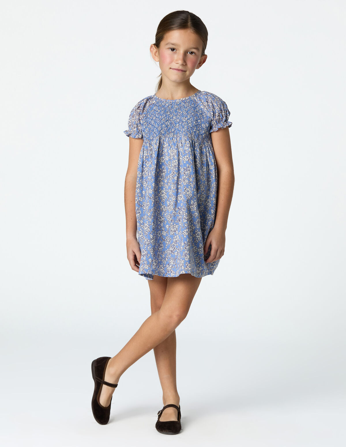 BLUE PRINT SMOCKED DRESS