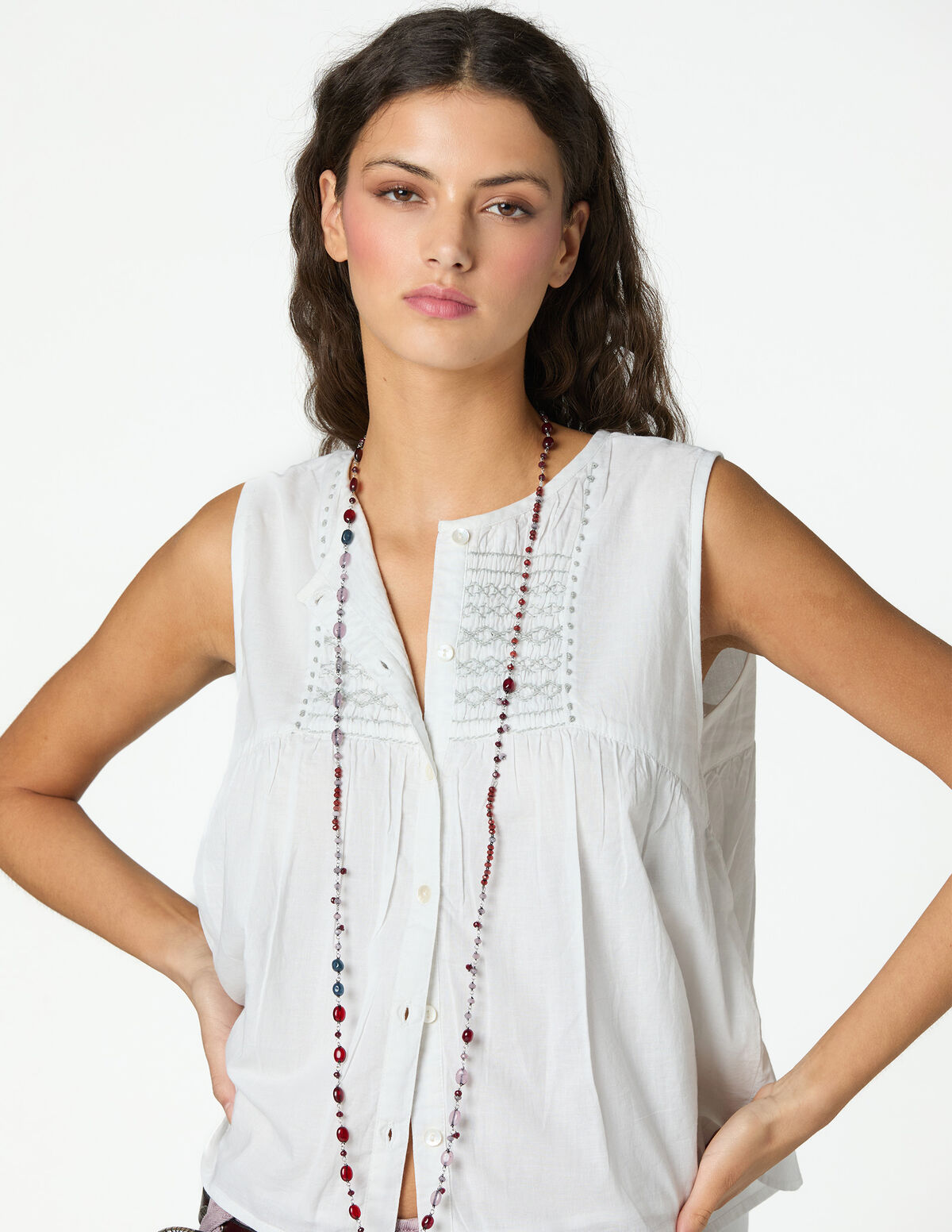 ECRU SILVER SMOCKING TOP