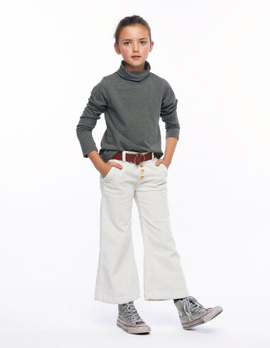 Ecru corduroy straight crop trousers with buttons - Mid-Season Looks - Nícoli