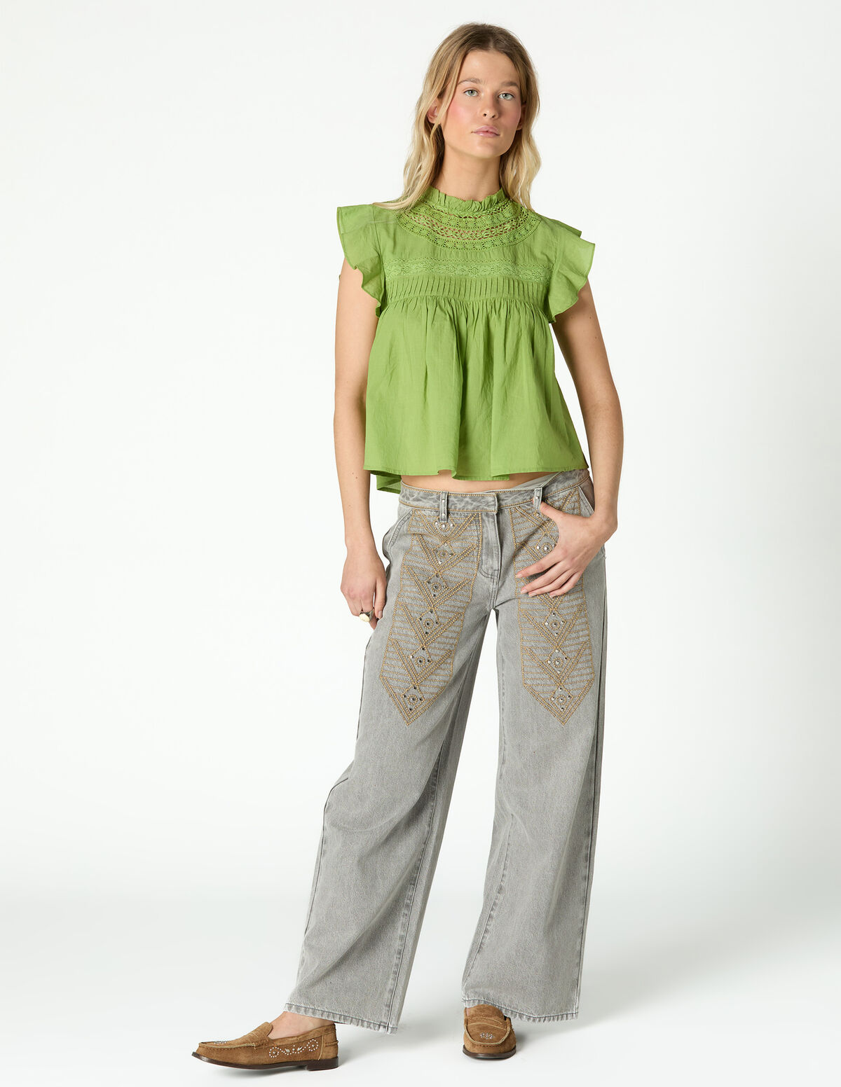 PANTALON BORDADO DENIM BLANCO