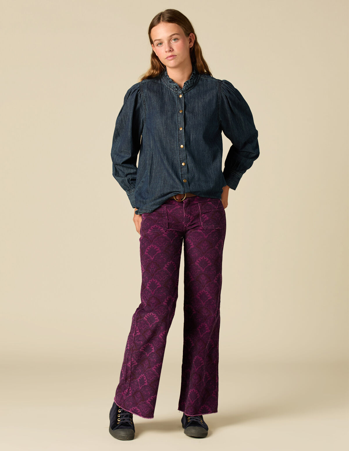 PANTALON VELOURS CÔTELÉ PRINT MARRON