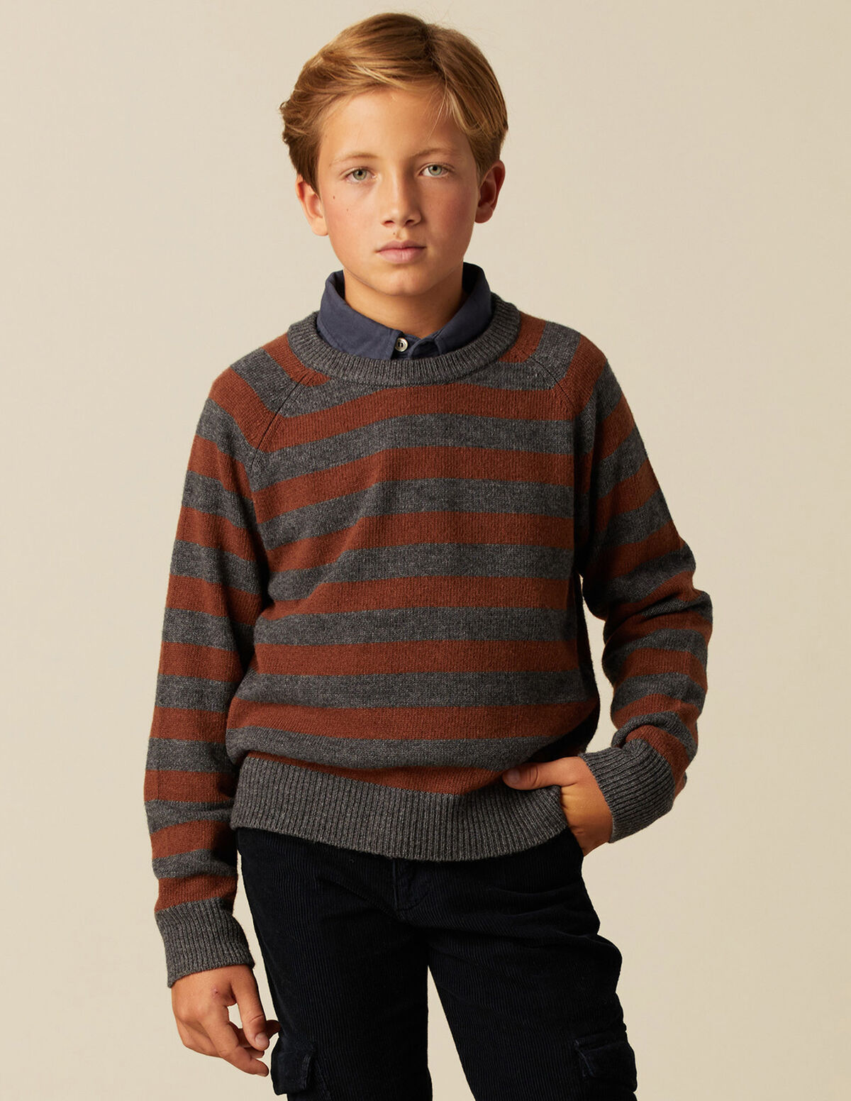 PULL GARÇON RAYURES MARRON/MARENGO