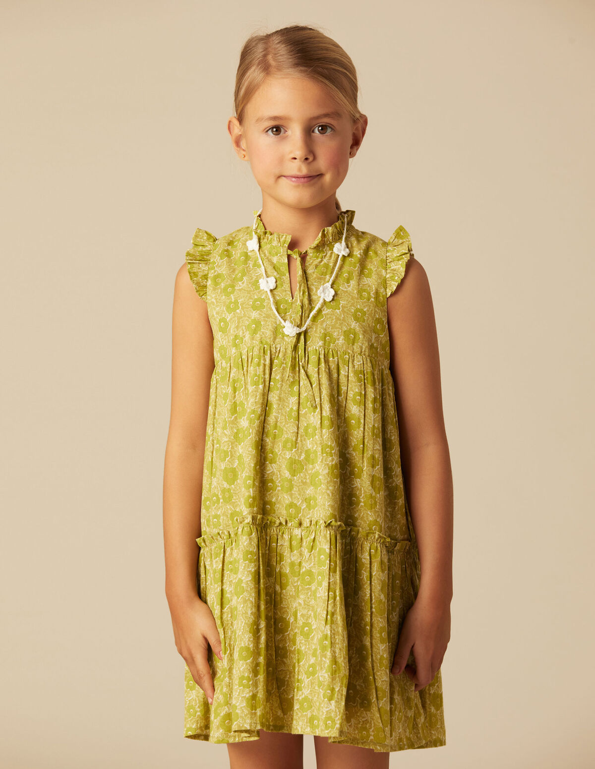 LIME CONTRAST FLOWER DRESS