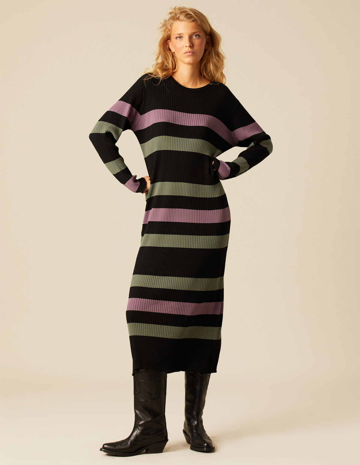ROBE MAILLE RAYURES CÔTELÉE