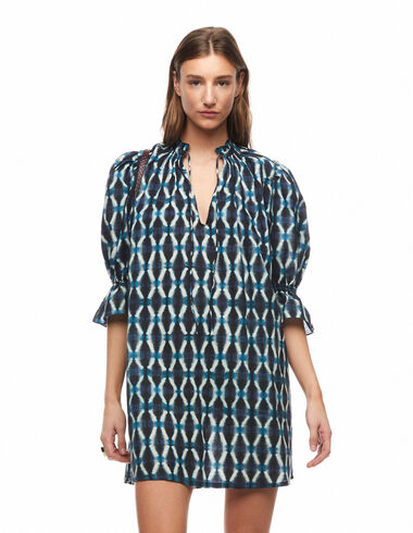 Blue lantern sleeve shibori dress - Dresses - Nícoli