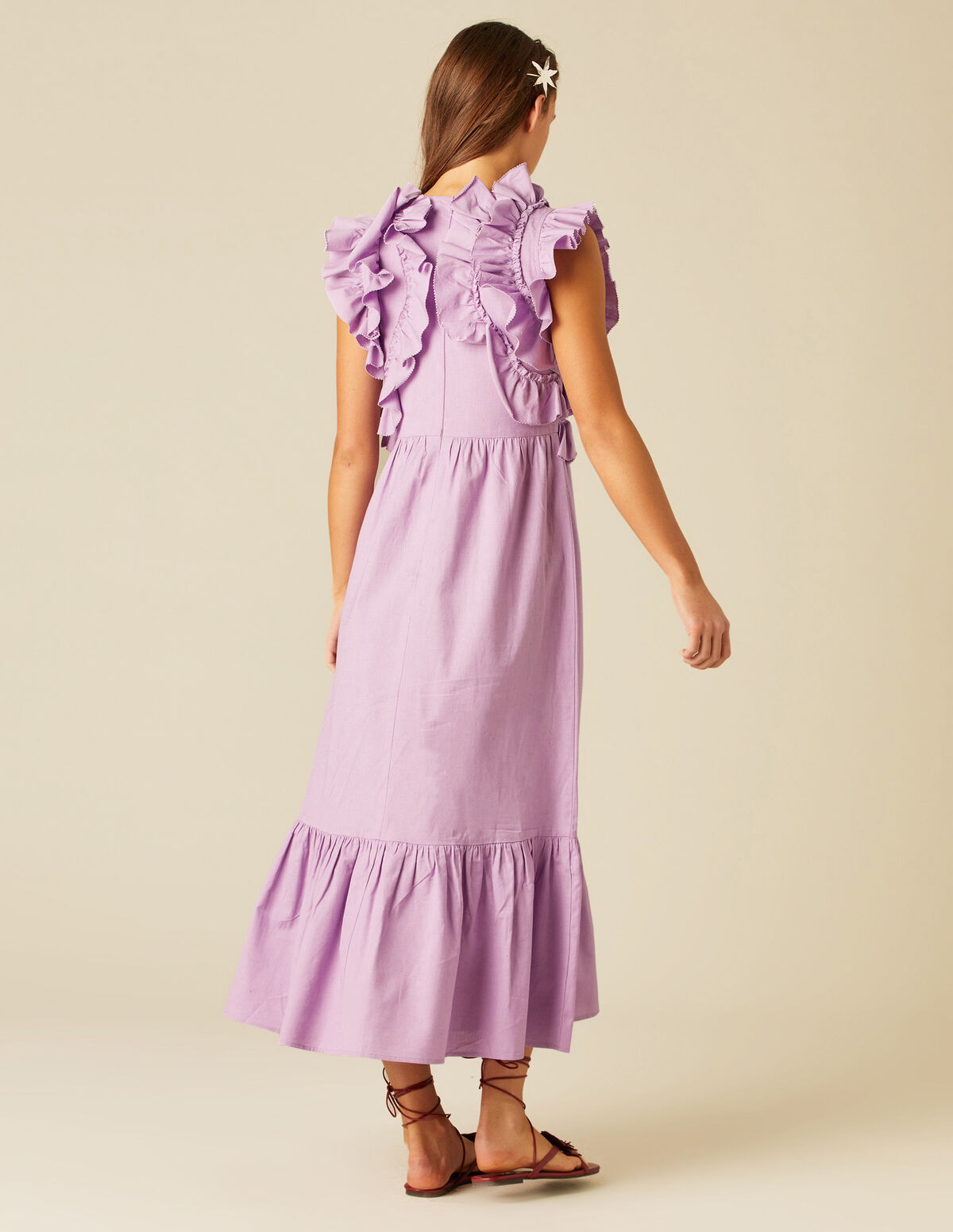 VESTIDO LILA VOLANTES