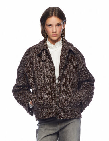Brown textured oversize jacket - View all > - Nícoli