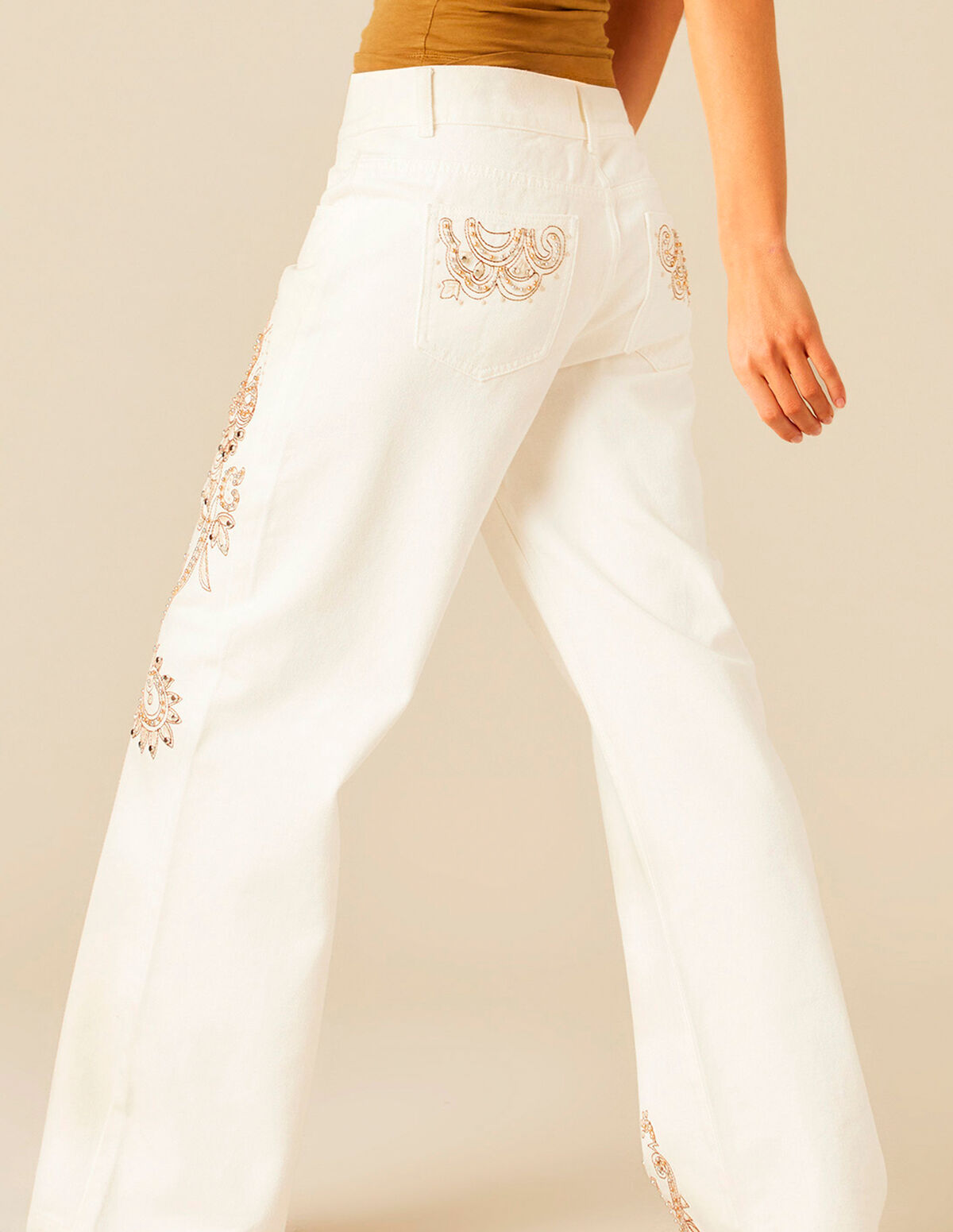 WHITE EMBROIDERED TROUSERS