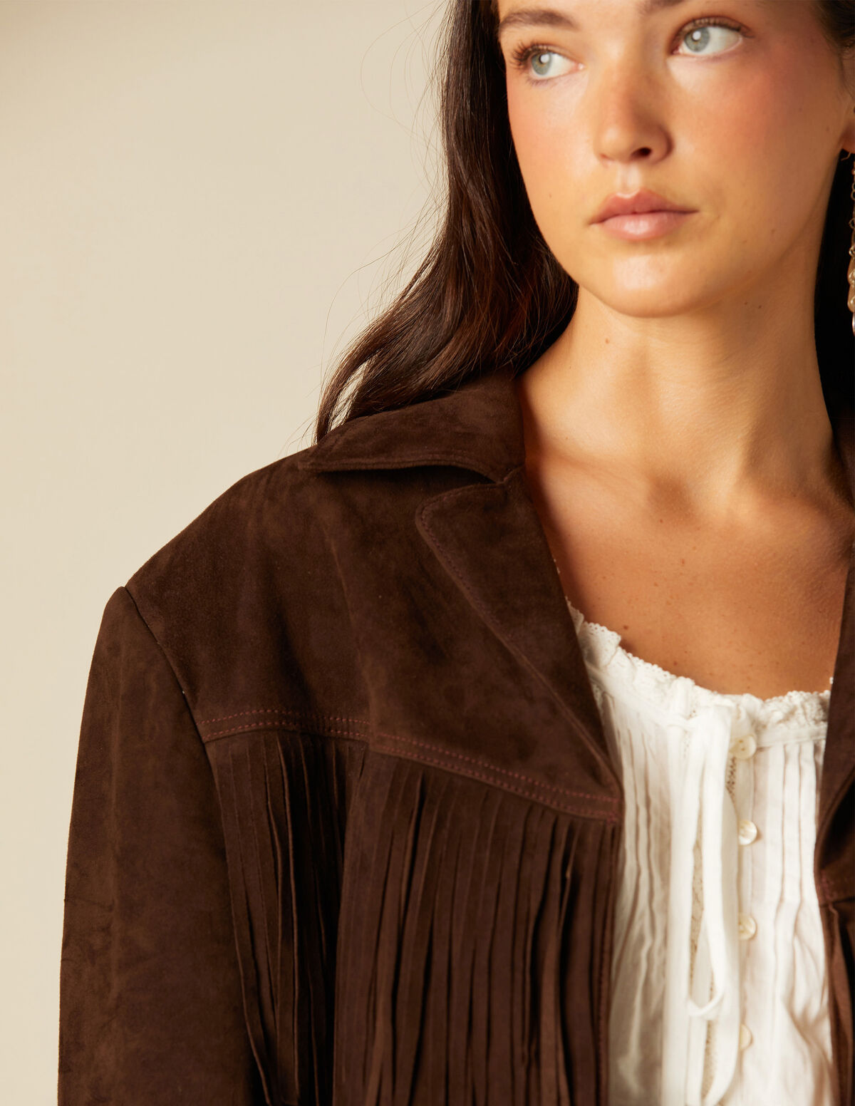 FRINGED SUEDE COAT