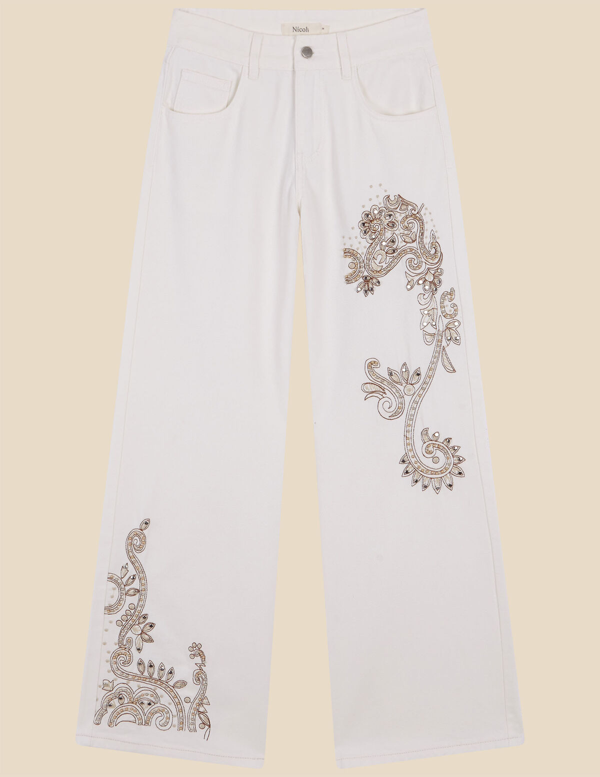 WHITE EMBROIDERED TROUSERS
