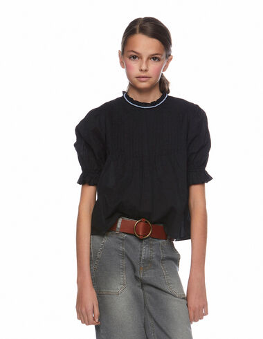 Anthracite pin-tuck mock turtleneck shirt - View all > - Nícoli