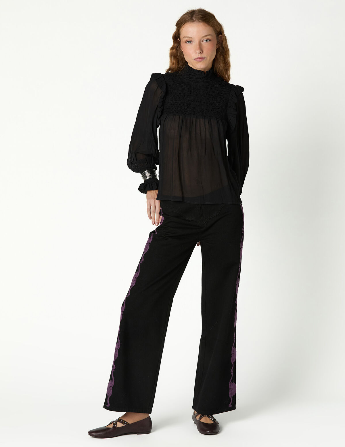 ANTHRACITE JEANS WITH SILVER EMBROIDERY